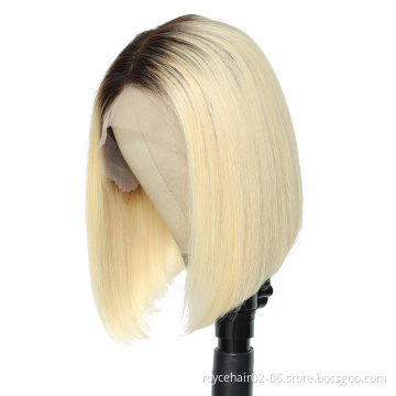 Ombre Dye Color Lace Wig Vendor, T1b/613 Virgin Human Hair Pre Plucked HD Lace Bob Wig For Women
